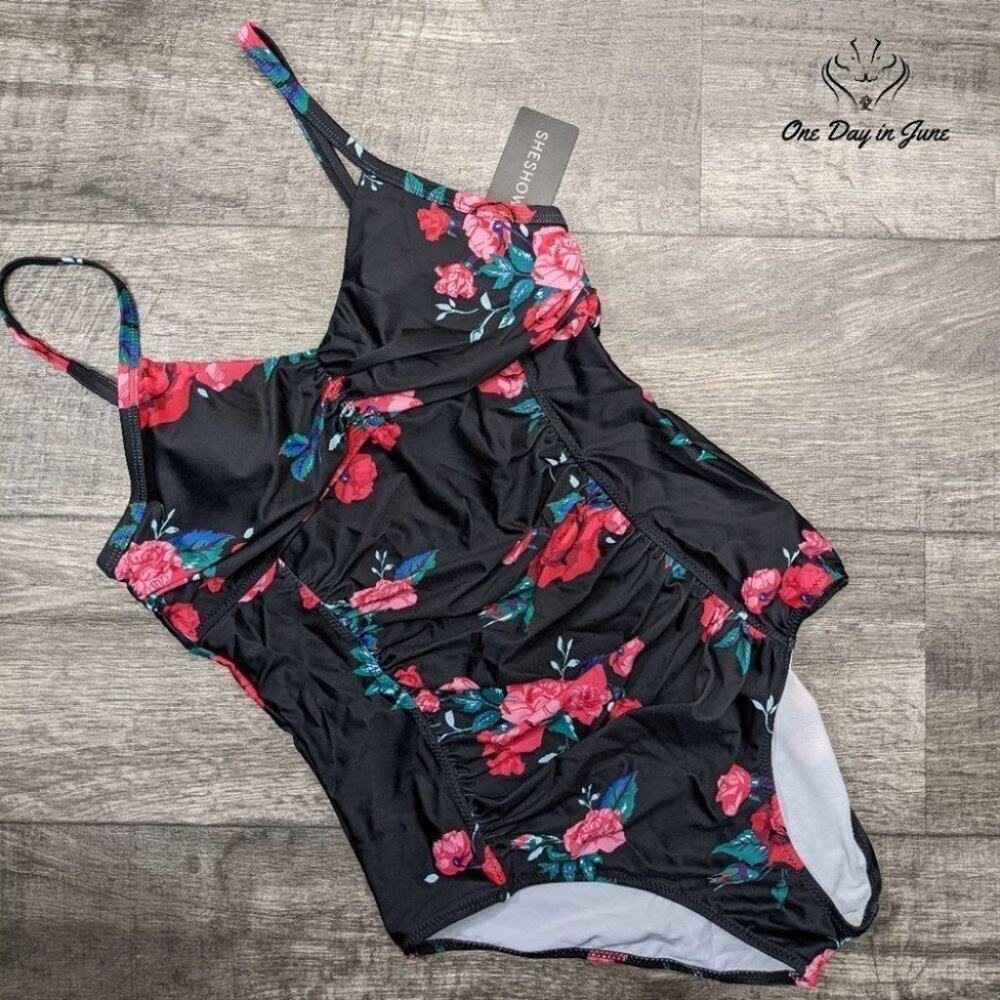 Sheshow Ruched Front Adjustable One Piece Swimsuit Size L